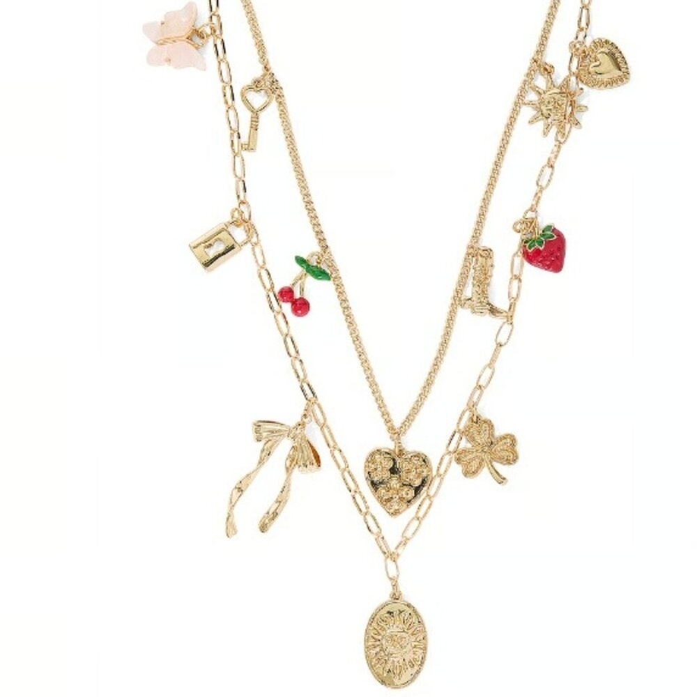 PINK VICTORIA'S SECRET 2pc SET Gold Hearts, Lucky Clover, Sun Charms Necklaces - Picture 2 of 4